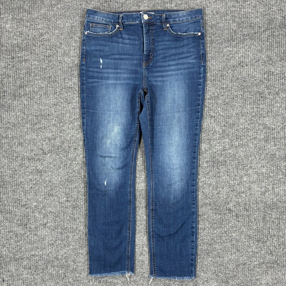 LC Lauren Conrad Skinny Ankle Jeans Womens 14 Blue High Rise Raw Hem Distressed